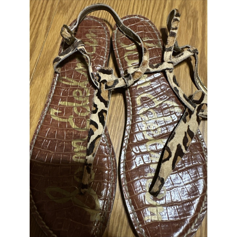 Sam Edelman Gigi Thong Slingback Sandals Leopard Tan Animal Print Leather Size 9